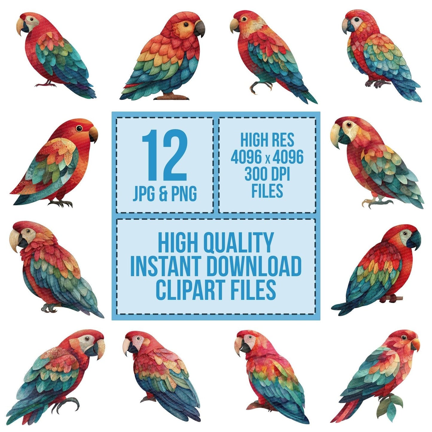 Fabric Parrot Bird Clipart Set (DDD005228)