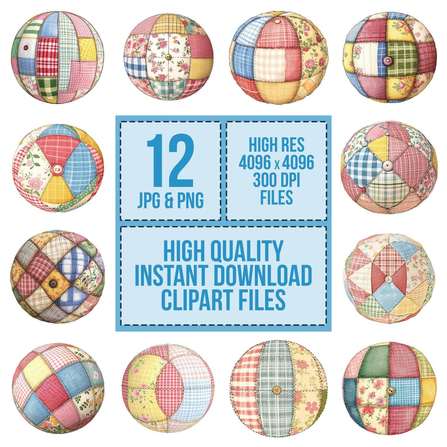 Fabric Patch Ball Clipart Set (DDD005229)