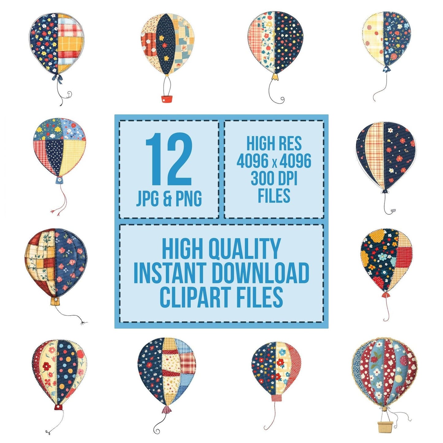Fabric Patch Balloon Clipart Set (DDD005230)