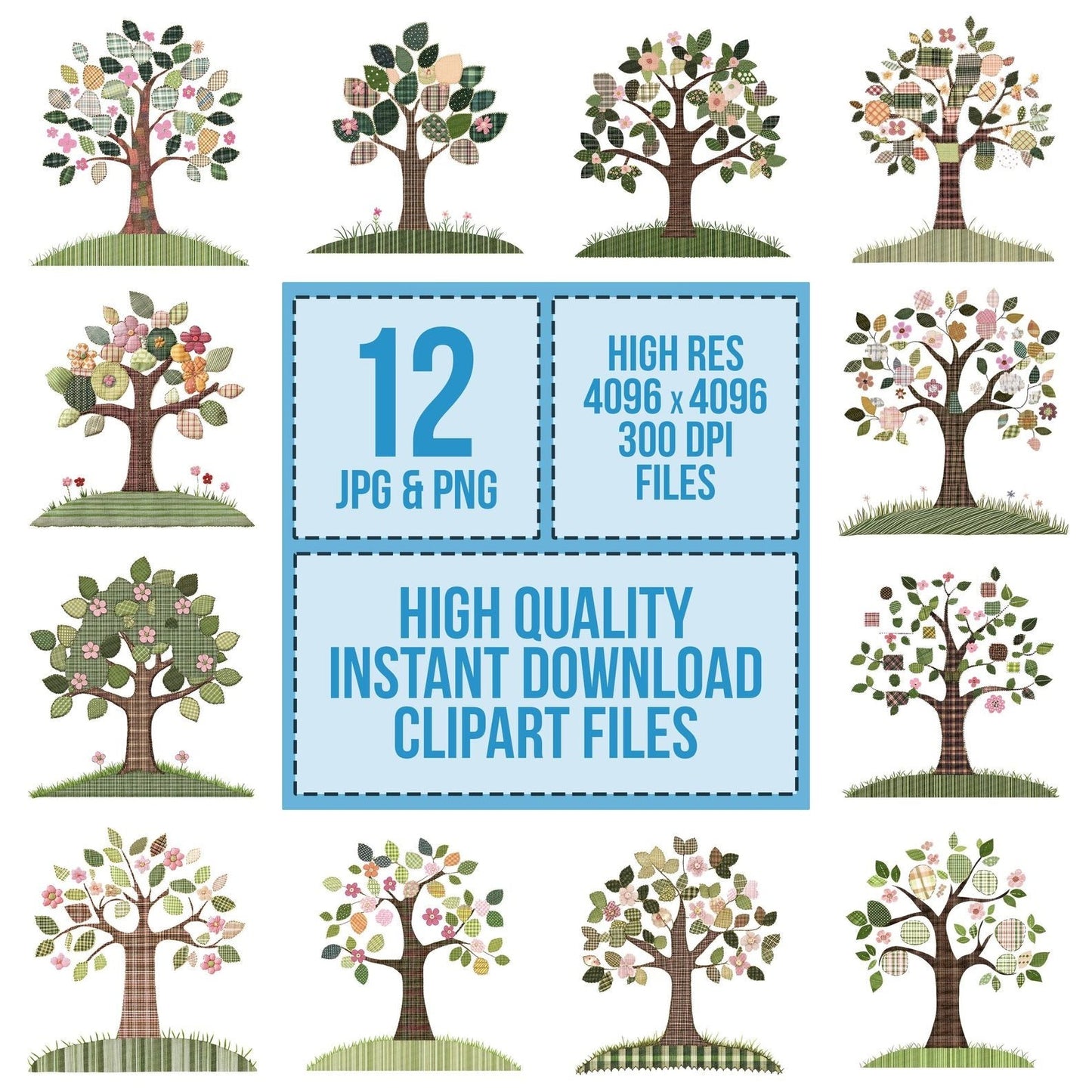 Fabric Patch Tree Clipart Set (DDD005231)