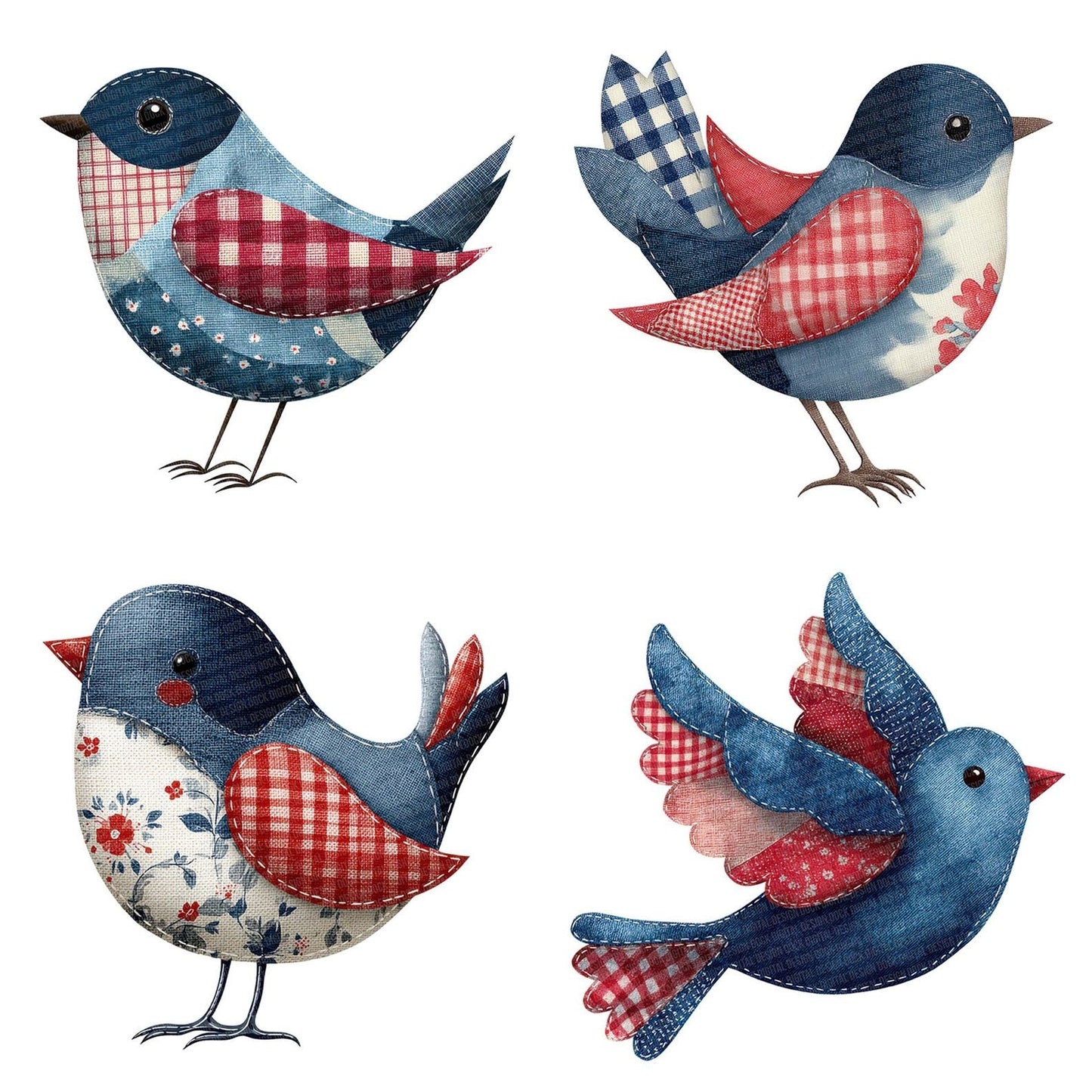 Fabric Patchwork Bird Clipart Set (DDD005233)