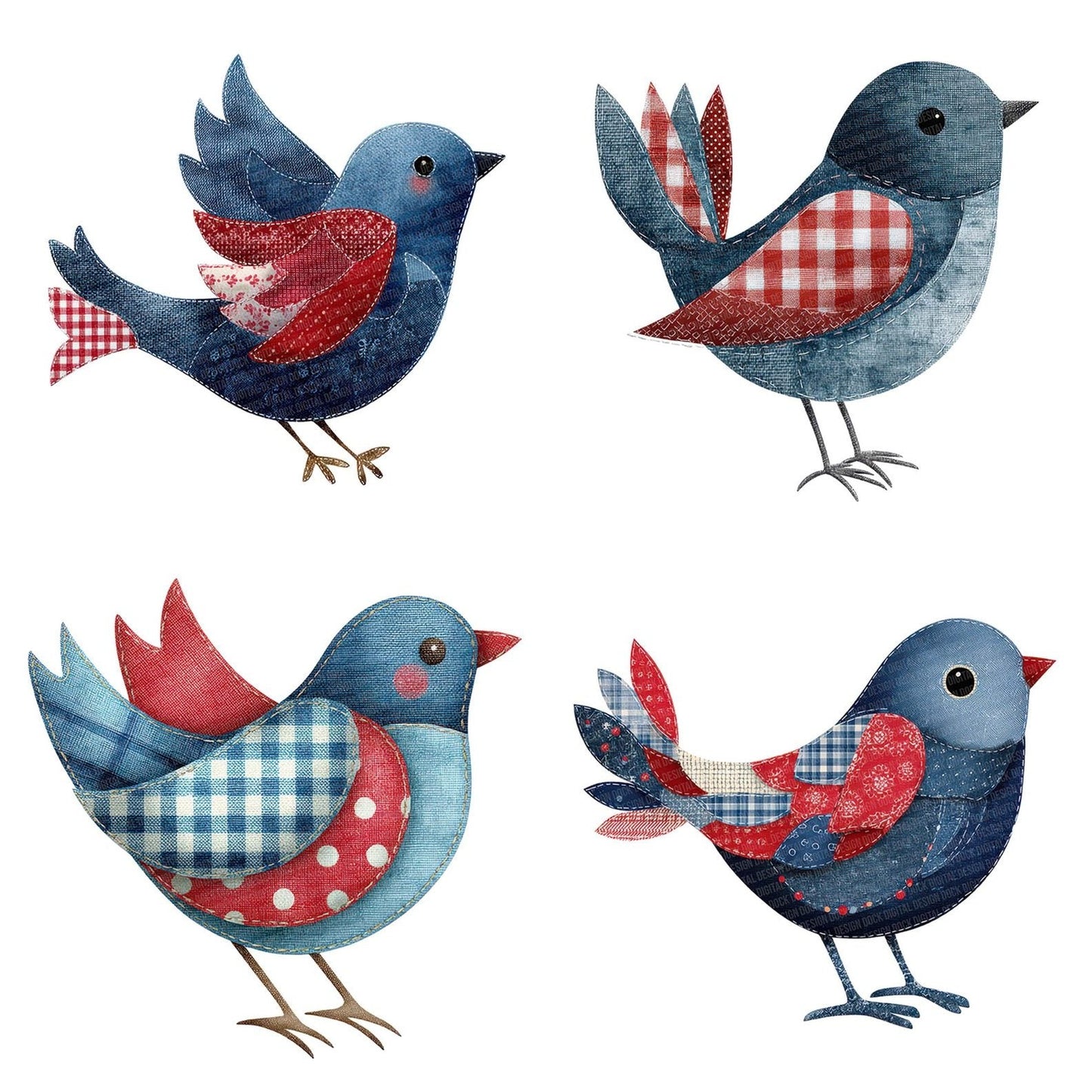 Fabric Patchwork Bird Clipart Set (DDD005233)
