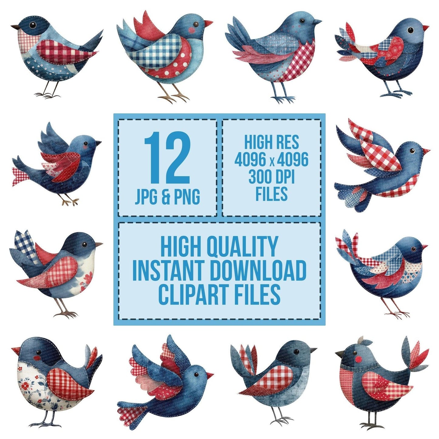 Fabric Patchwork Bird Clipart Set (DDD005233)