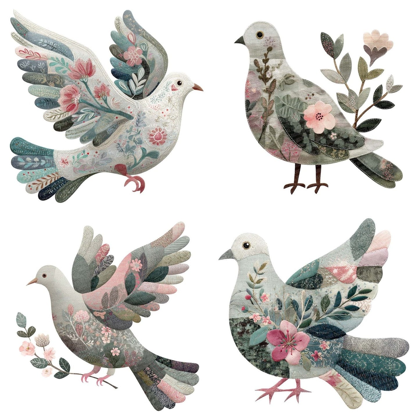 Fabric Patchwork Dove Branch Clipart Set (DDD005239)