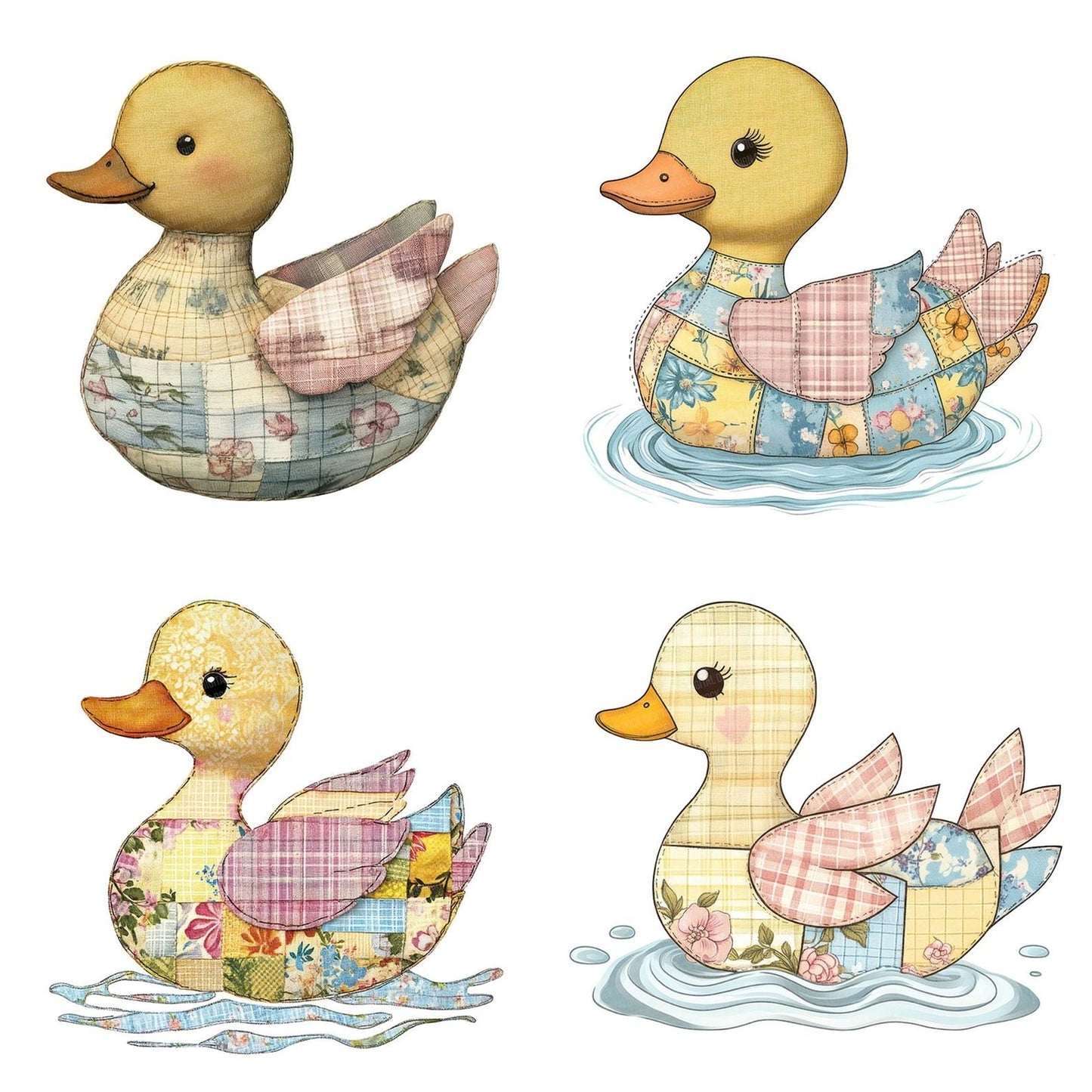 Fabric Patchwork Duck on Water Clipart Set (DDD005240)