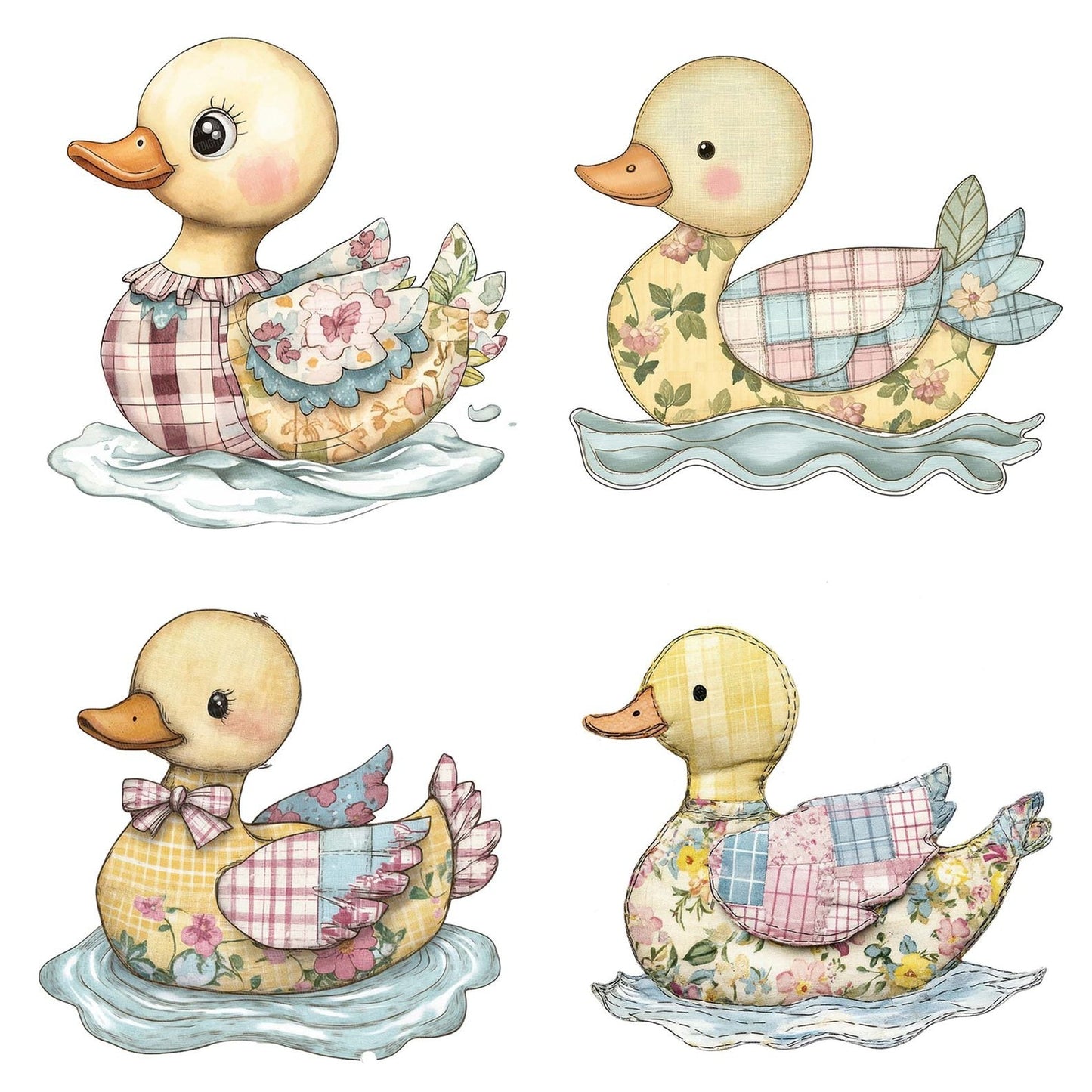 Fabric Patchwork Duck on Water Clipart Set (DDD005240)