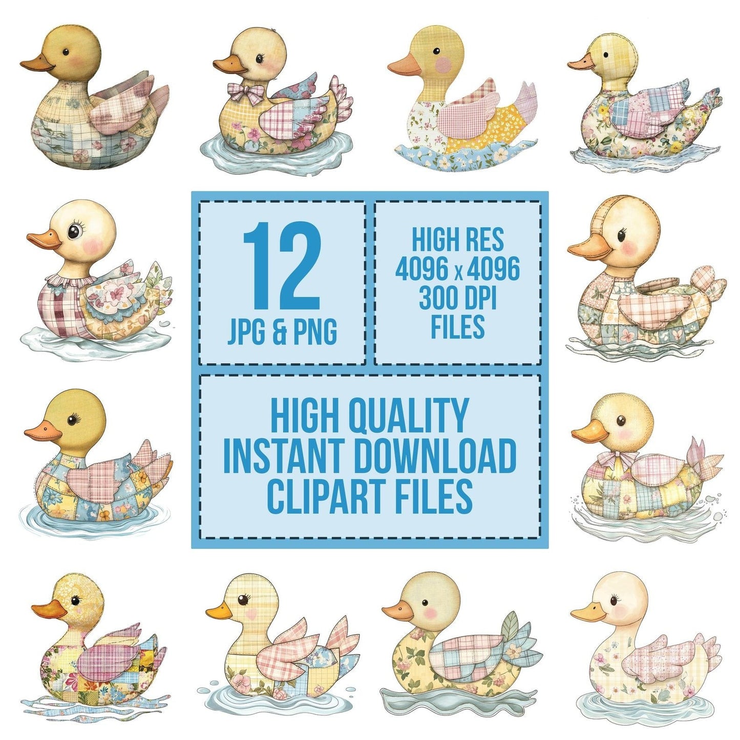 Fabric Patchwork Duck on Water Clipart Set (DDD005240)