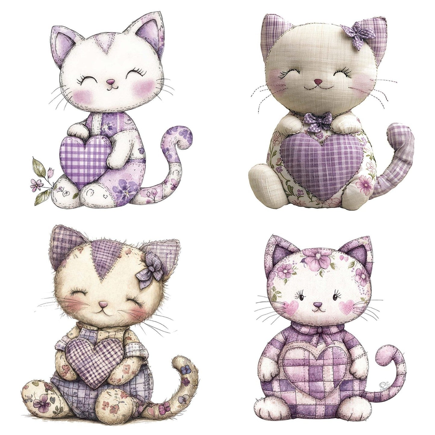 Fabric Patchwork Floral Kitten Clipart Set (DDD005241)