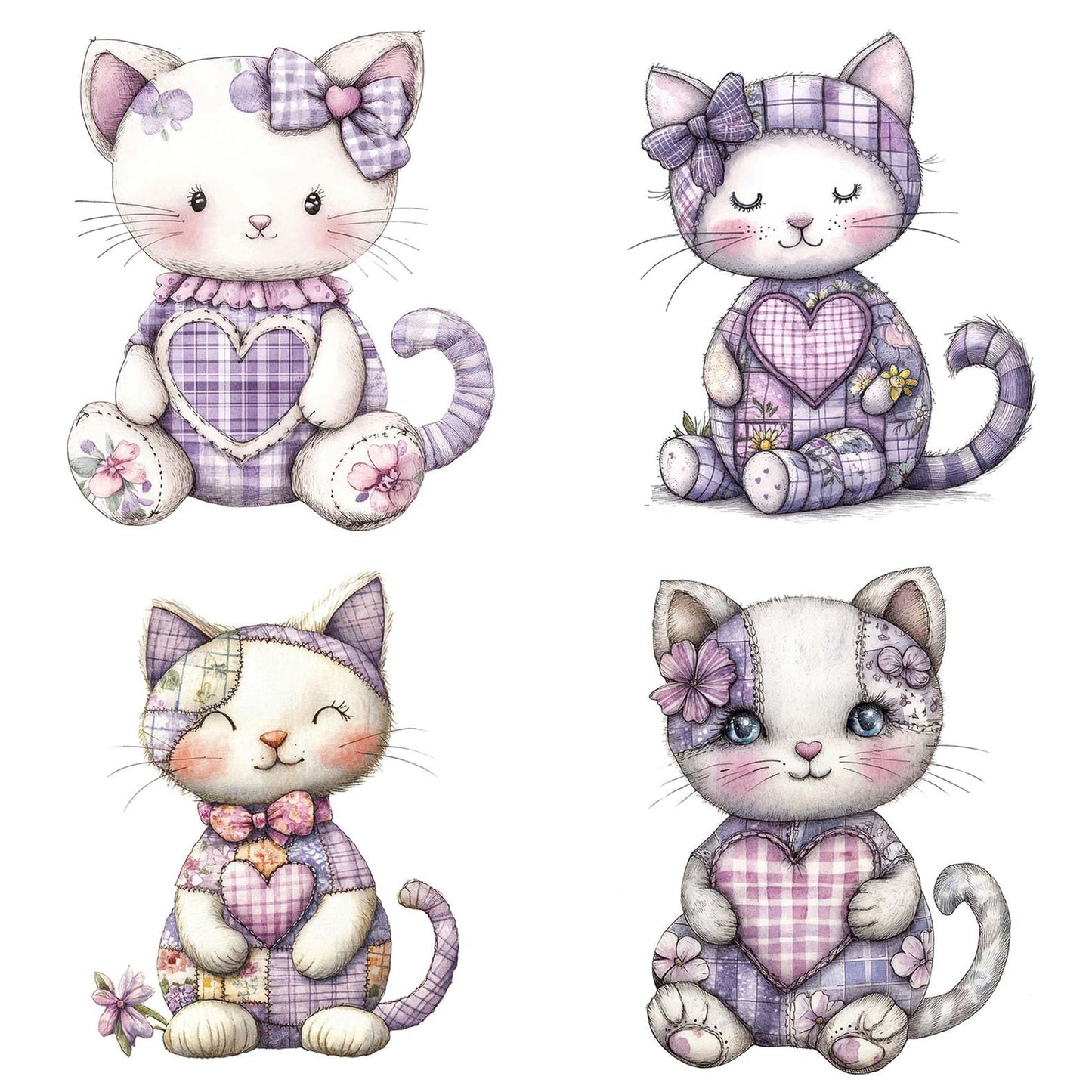 Fabric Patchwork Floral Kitten Clipart Set (DDD005241)