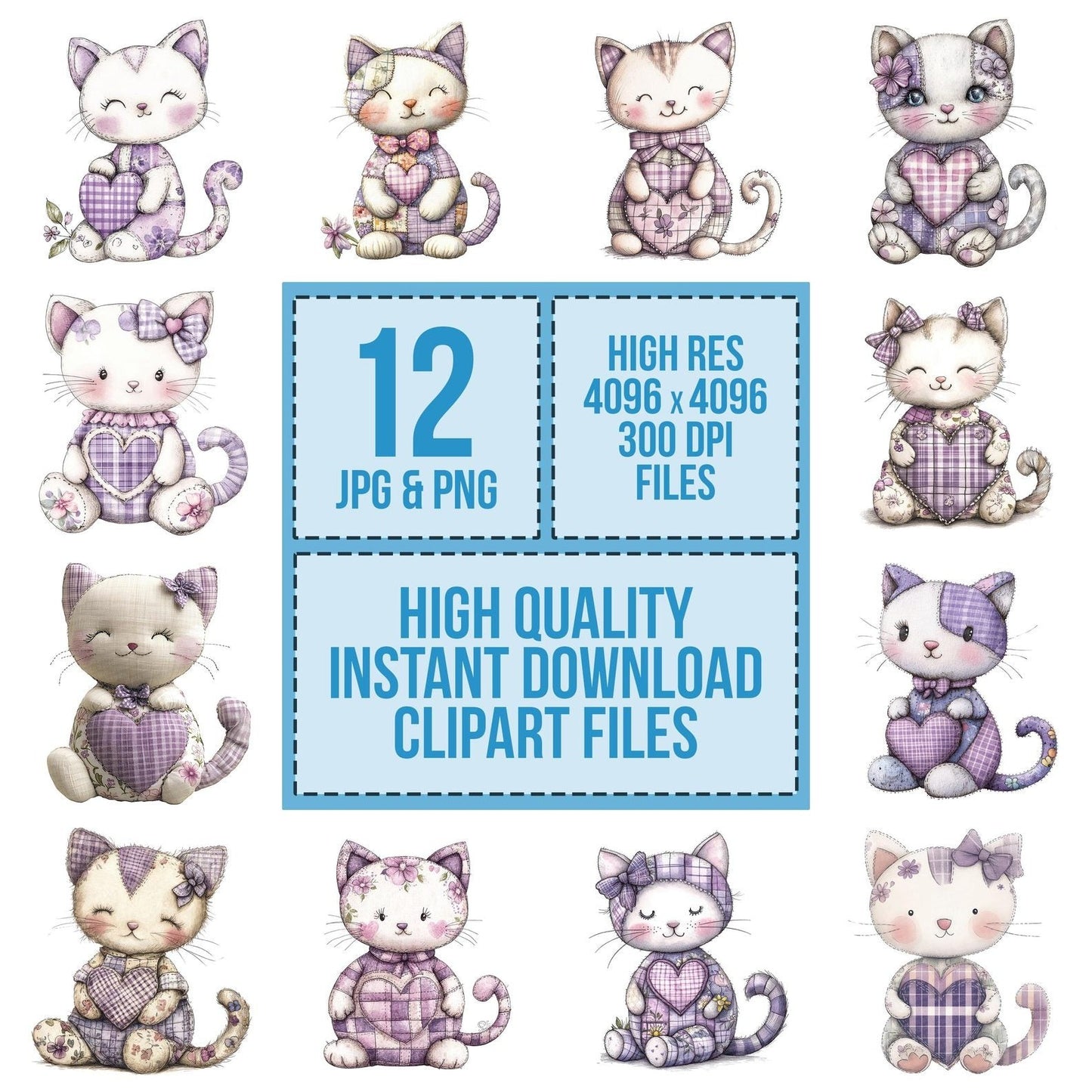 Fabric Patchwork Floral Kitten Clipart Set (DDD005241)