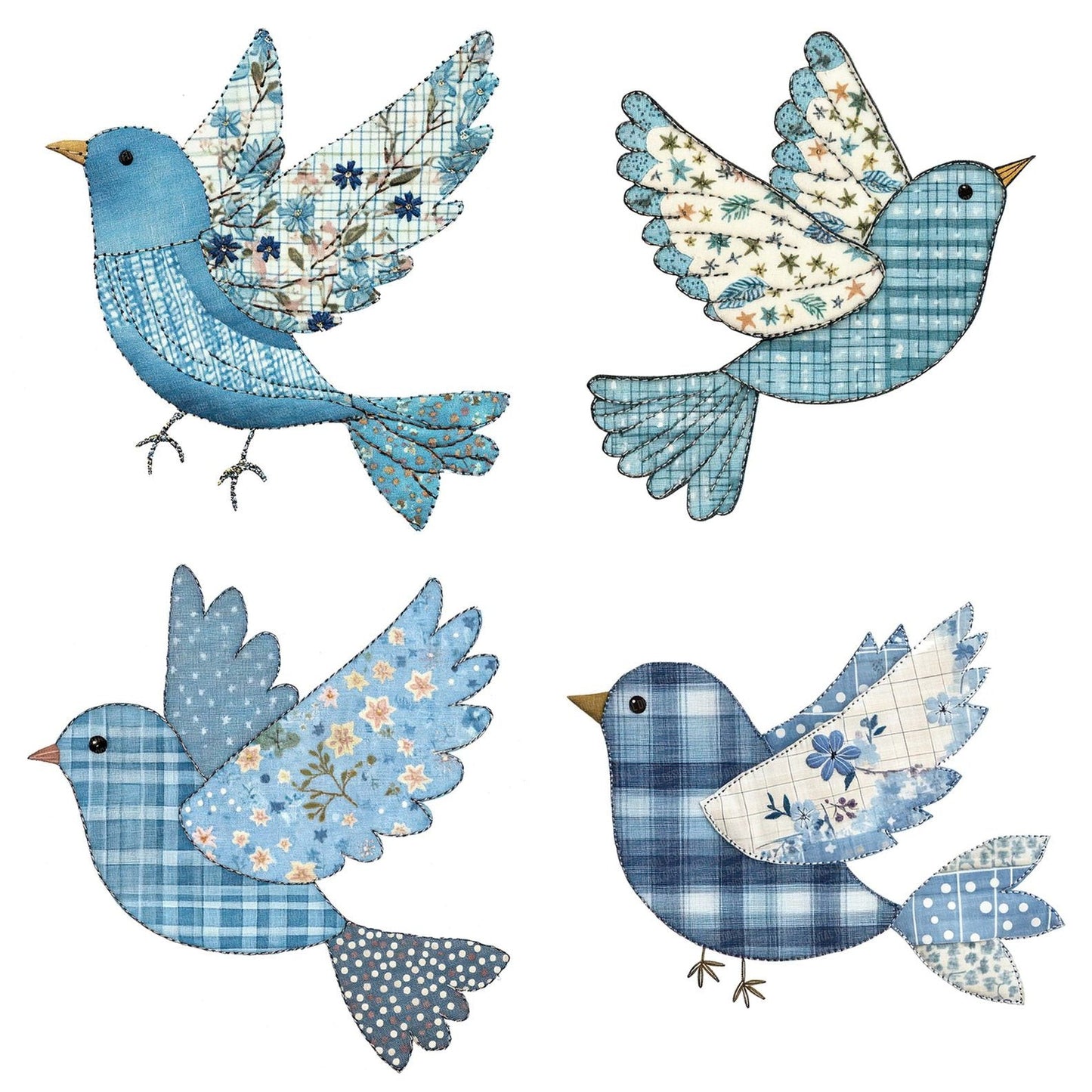 Fabric Patchwork Flying Bluebird Clipart Set (DDD005242)
