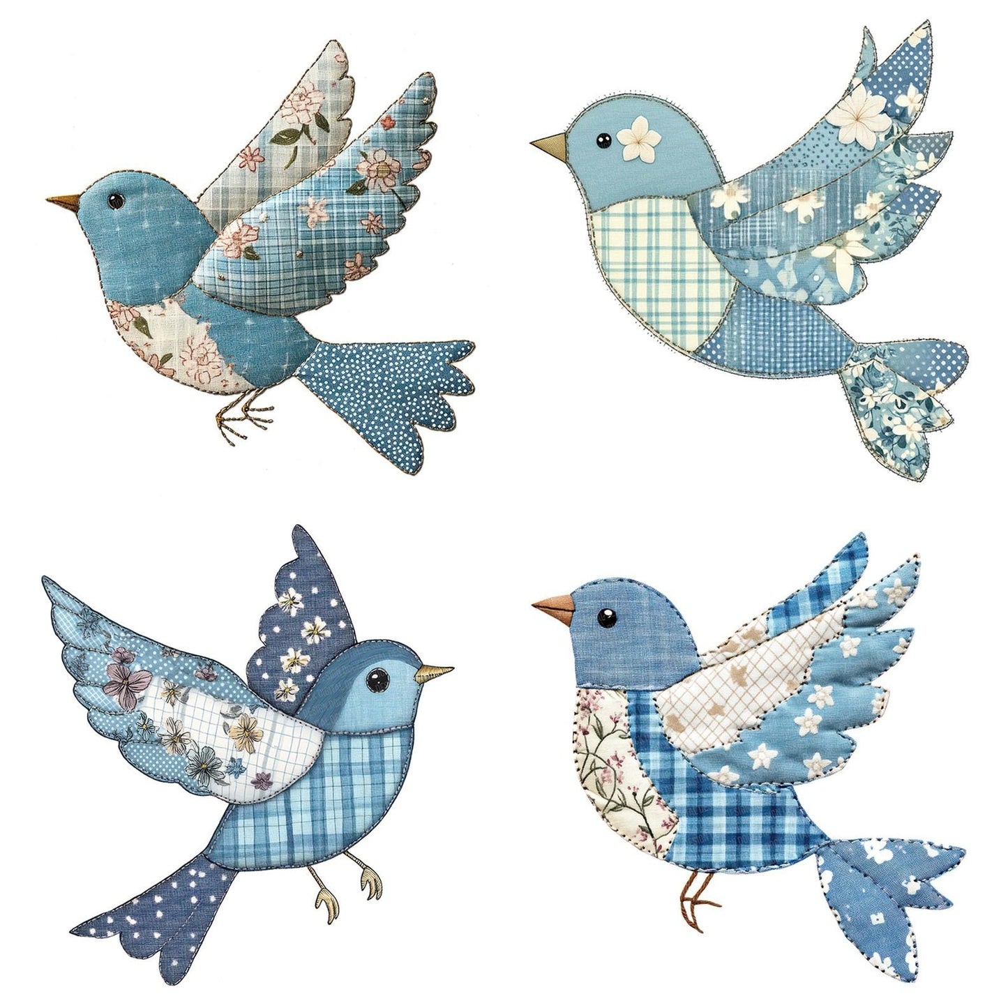 Fabric Patchwork Flying Bluebird Clipart Set (DDD005242)