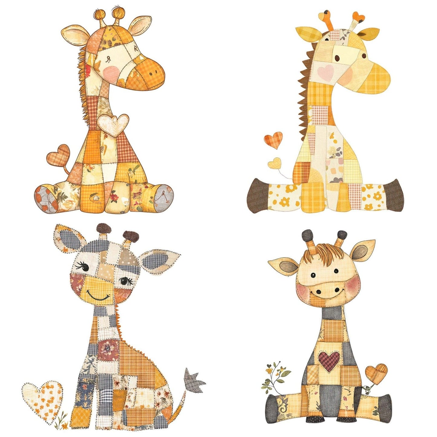 Fabric Patchwork Giraffe with Heart Clipart Set (DDD005243)