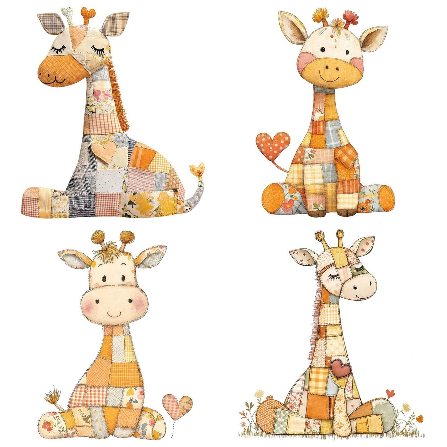 Fabric Patchwork Giraffe with Heart Clipart Set (DDD005243)