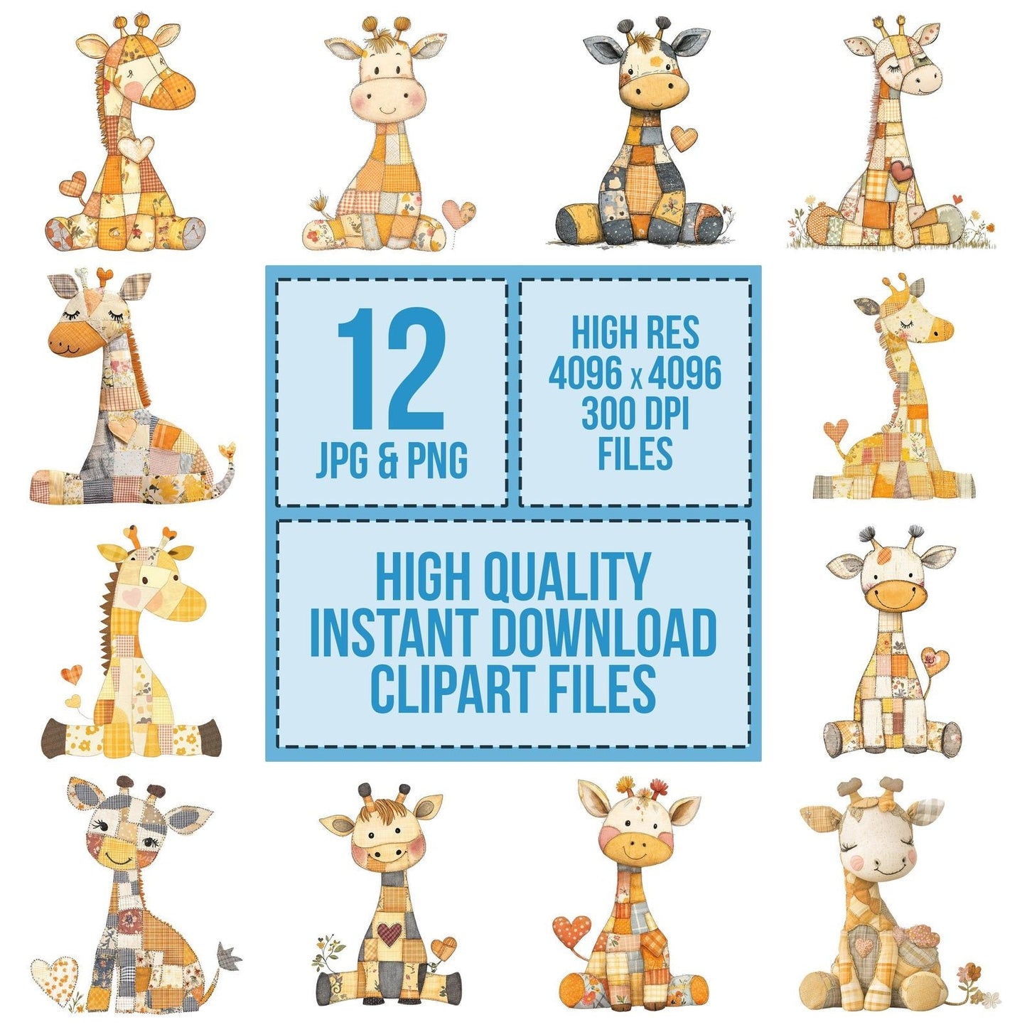 Fabric Patchwork Giraffe with Heart Clipart Set (DDD005243)