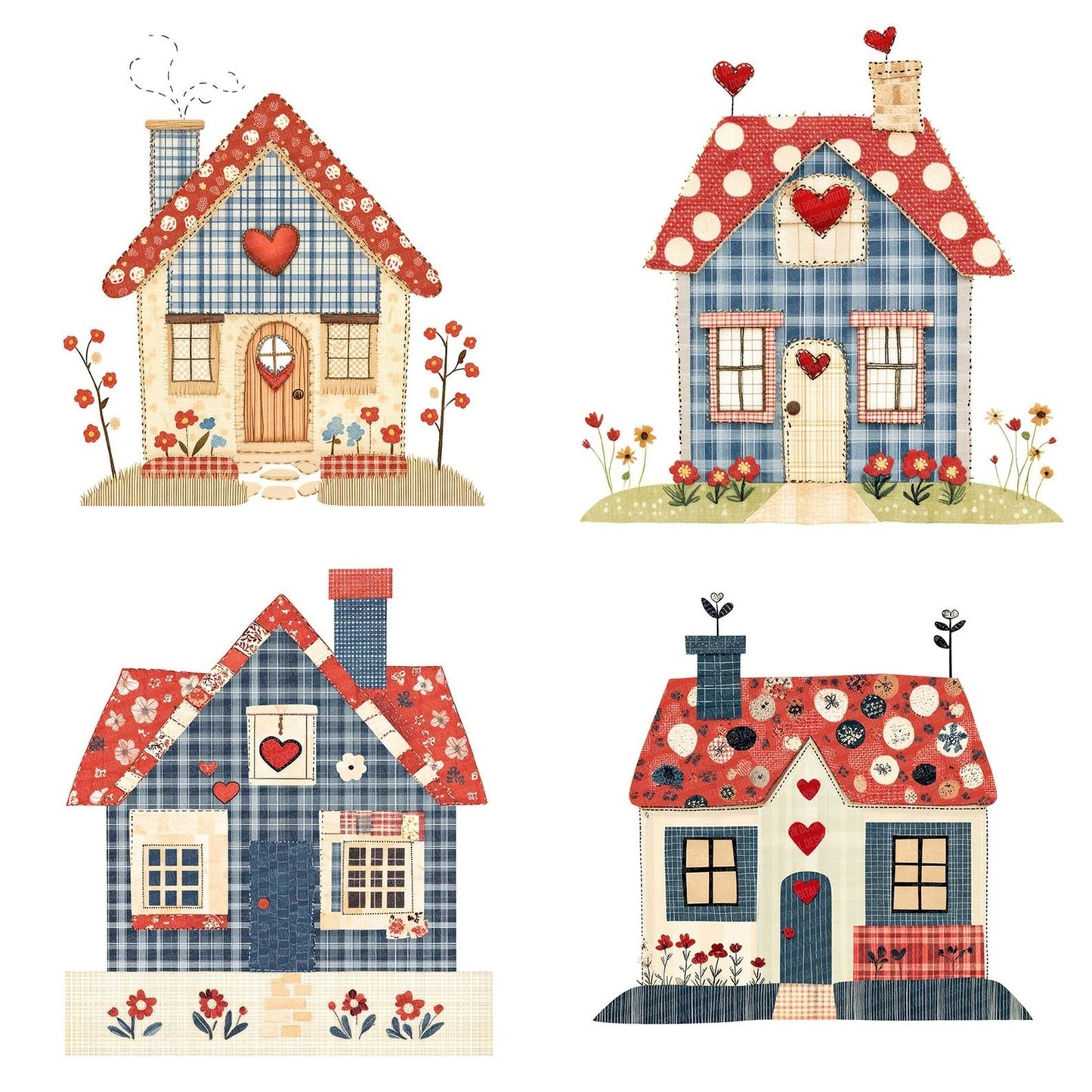 Fabric Patchwork House Clipart Set (DDD005245)