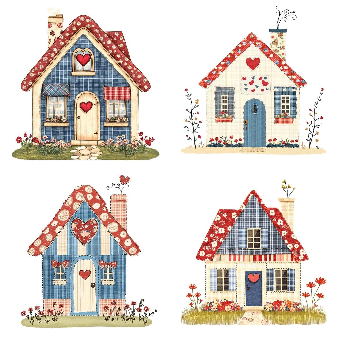 Fabric Patchwork House Clipart Set (DDD005245)
