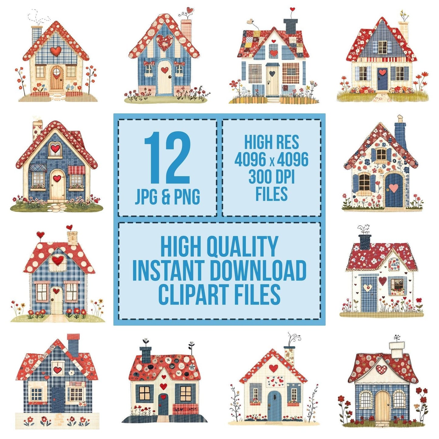 Fabric Patchwork House Clipart Set (DDD005245)
