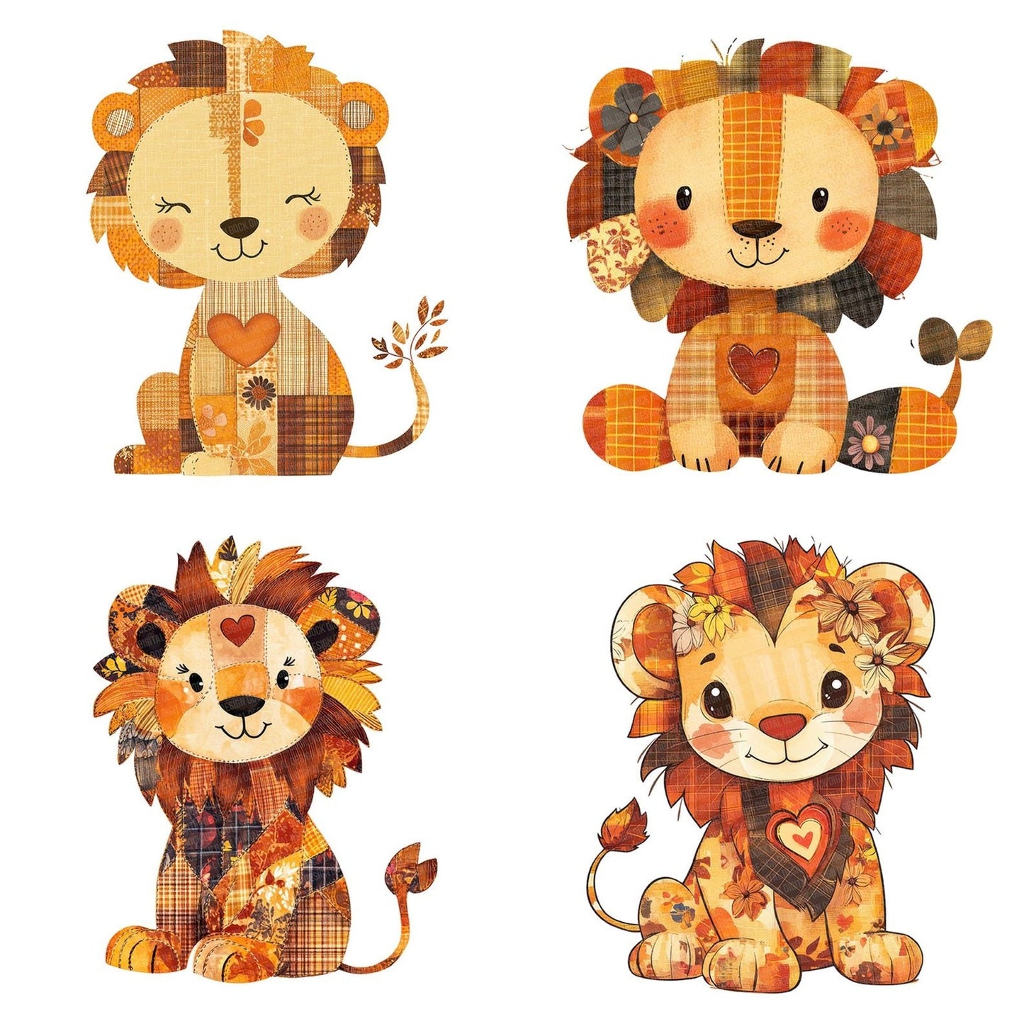 Fabric Patchwork Lion Cub Clipart Set (DDD005246)