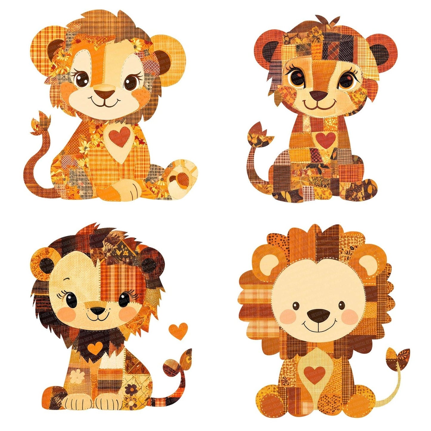 Fabric Patchwork Lion Cub Clipart Set (DDD005246)