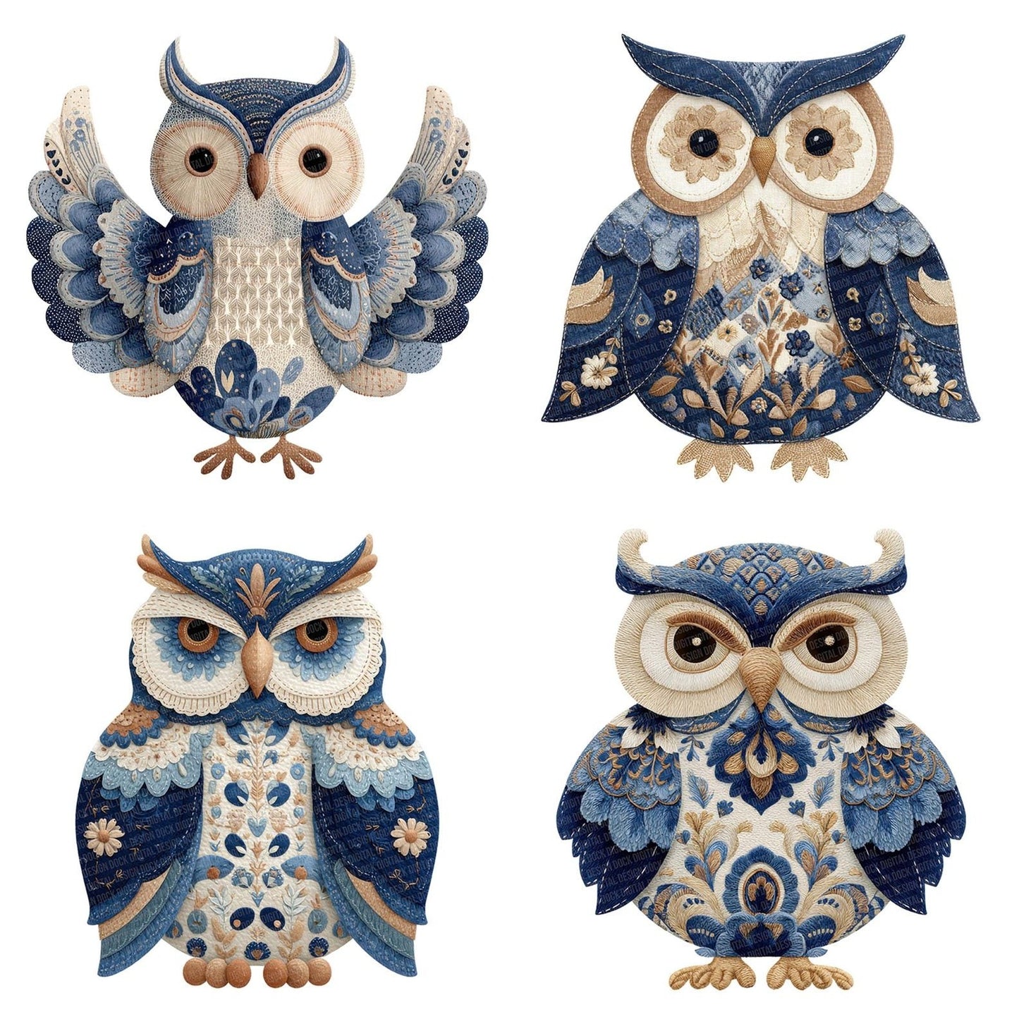 Fabric Patchwork Owl Clipart Set (DDD005247)