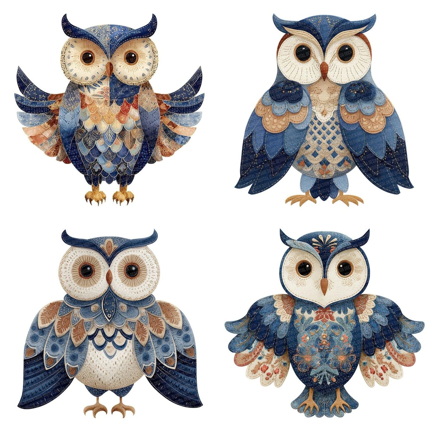 Fabric Patchwork Owl Clipart Set (DDD005247)