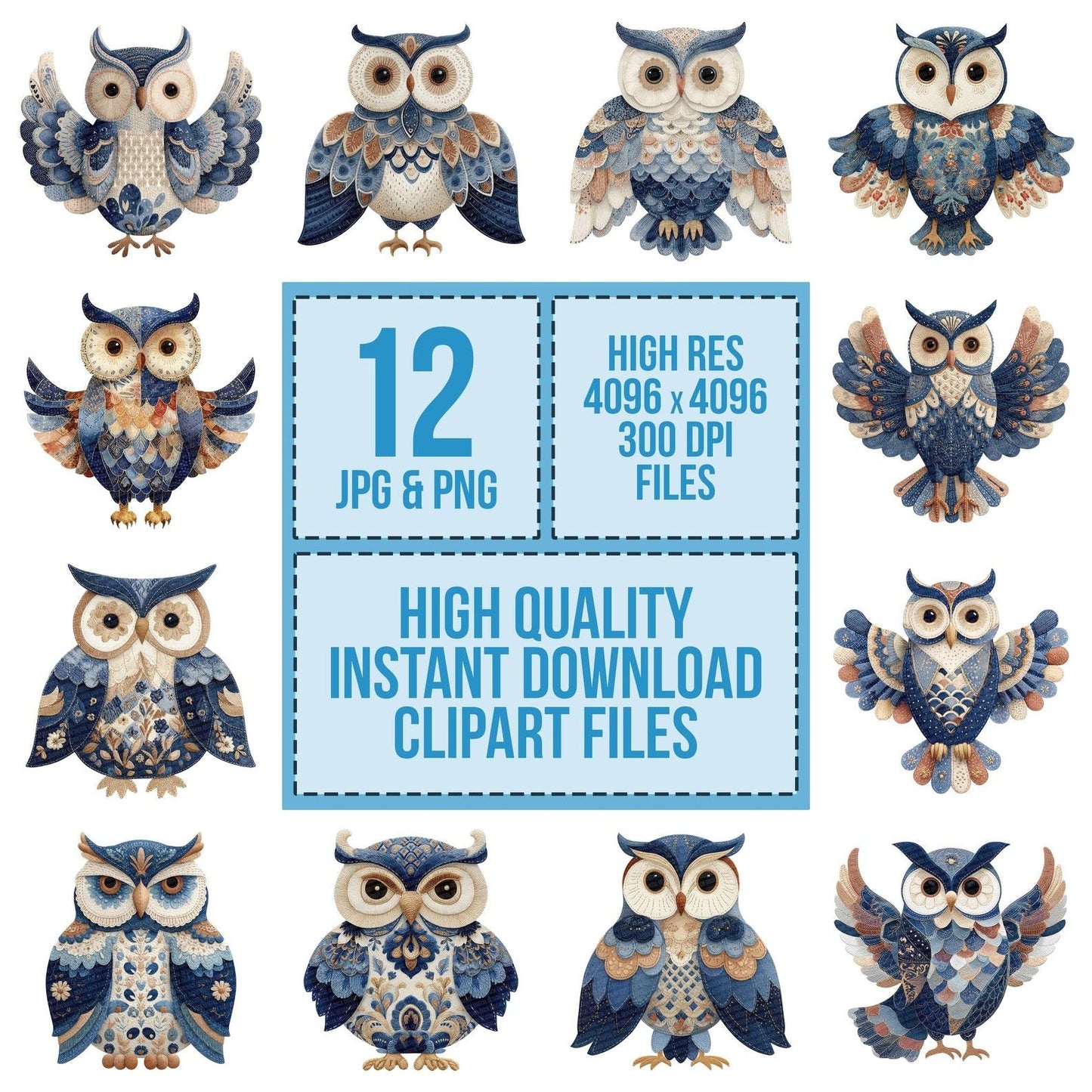 Fabric Patchwork Owl Clipart Set (DDD005247)