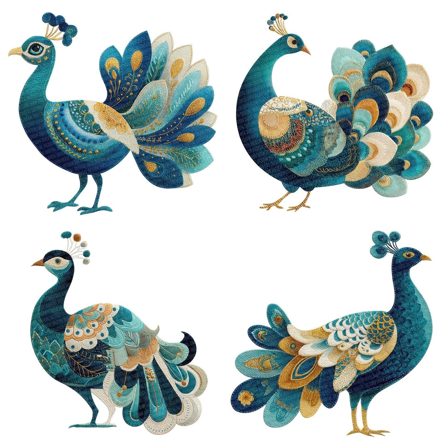 Fabric Patchwork Peacock Clipart Set (DDD005249)