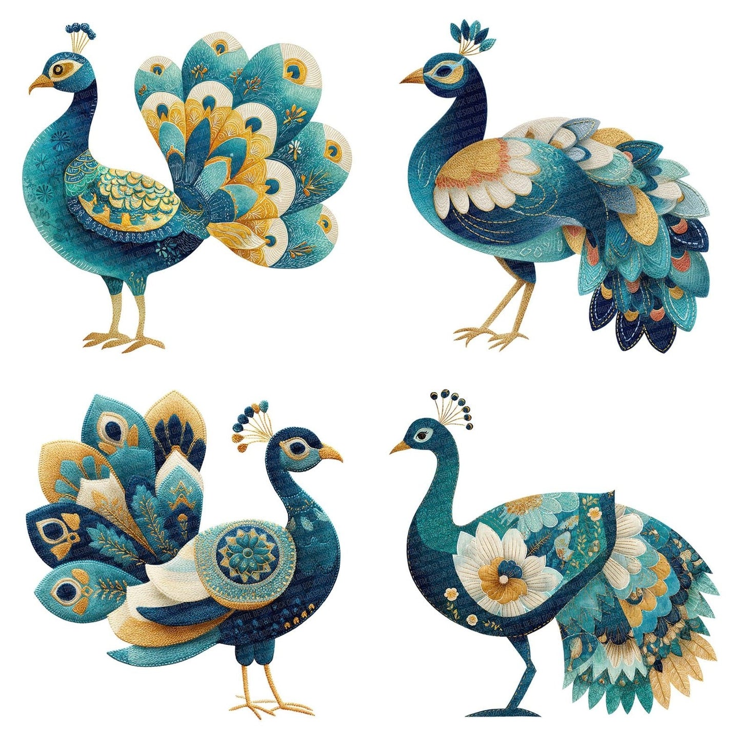 Fabric Patchwork Peacock Clipart Set (DDD005249)