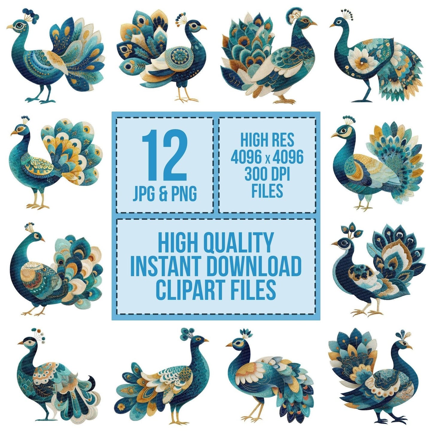 Fabric Patchwork Peacock Clipart Set (DDD005249)