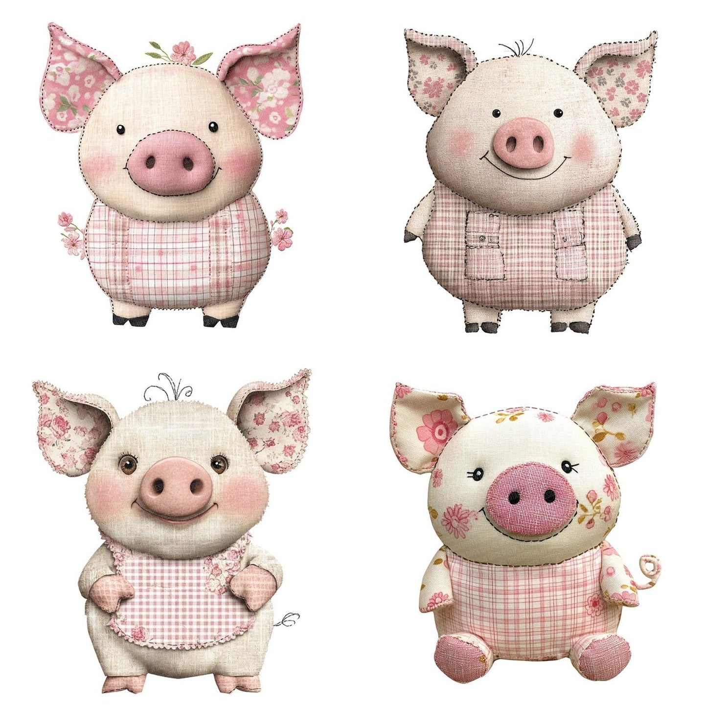 Fabric Patchwork Piglet Pastels Clipart Set (DDD005250)