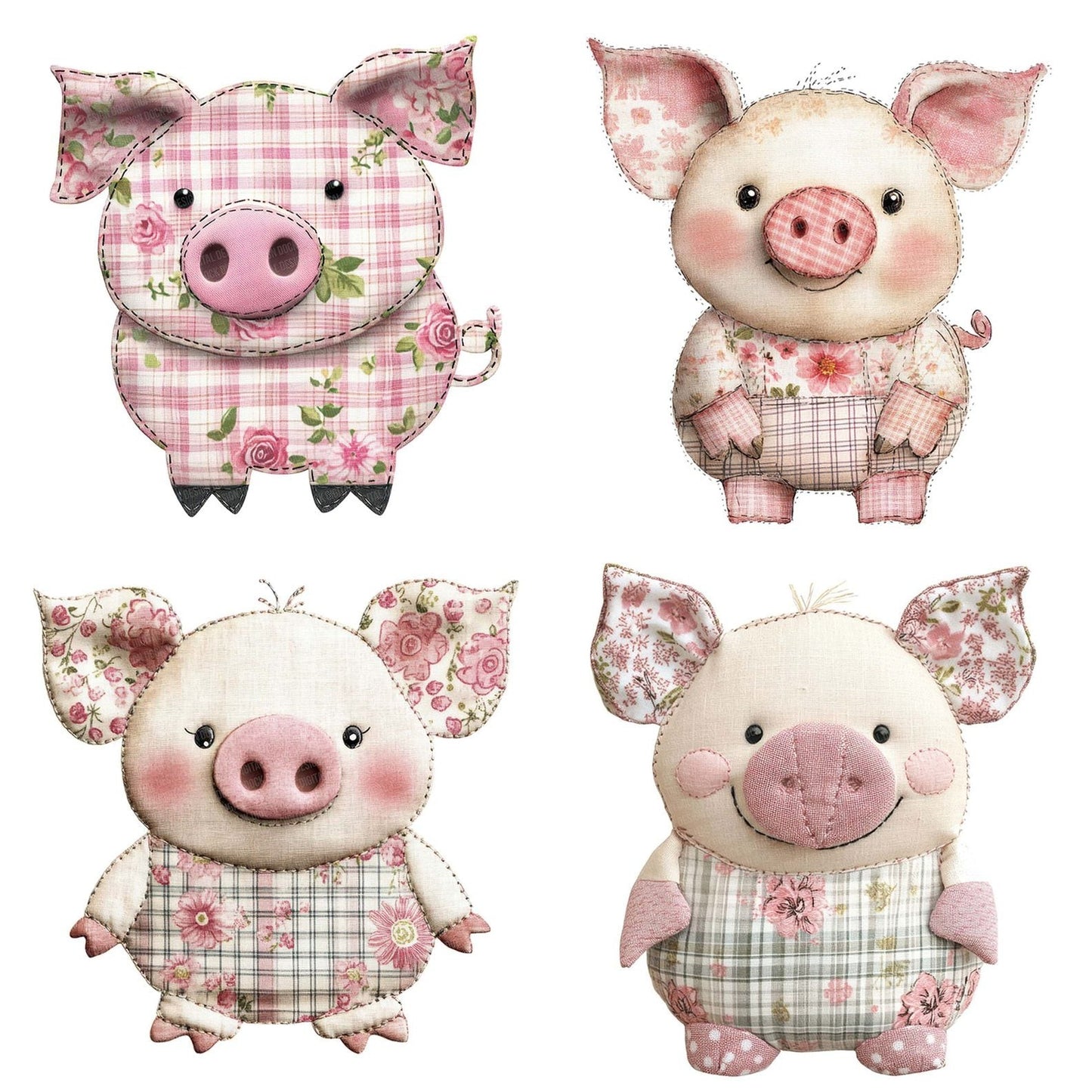 Fabric Patchwork Piglet Pastels Clipart Set (DDD005250)