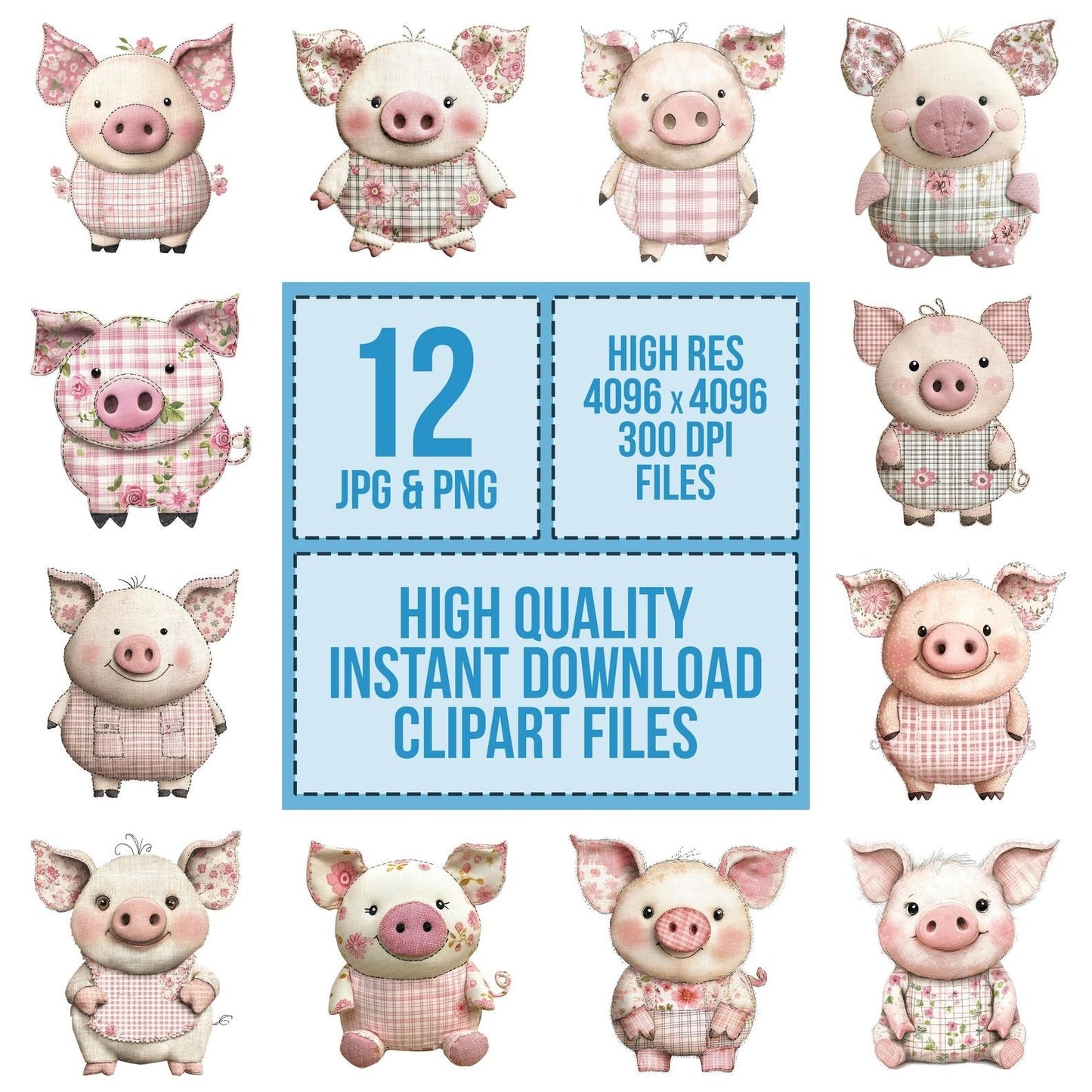 Fabric Patchwork Piglet Pastels Clipart Set (DDD005250)