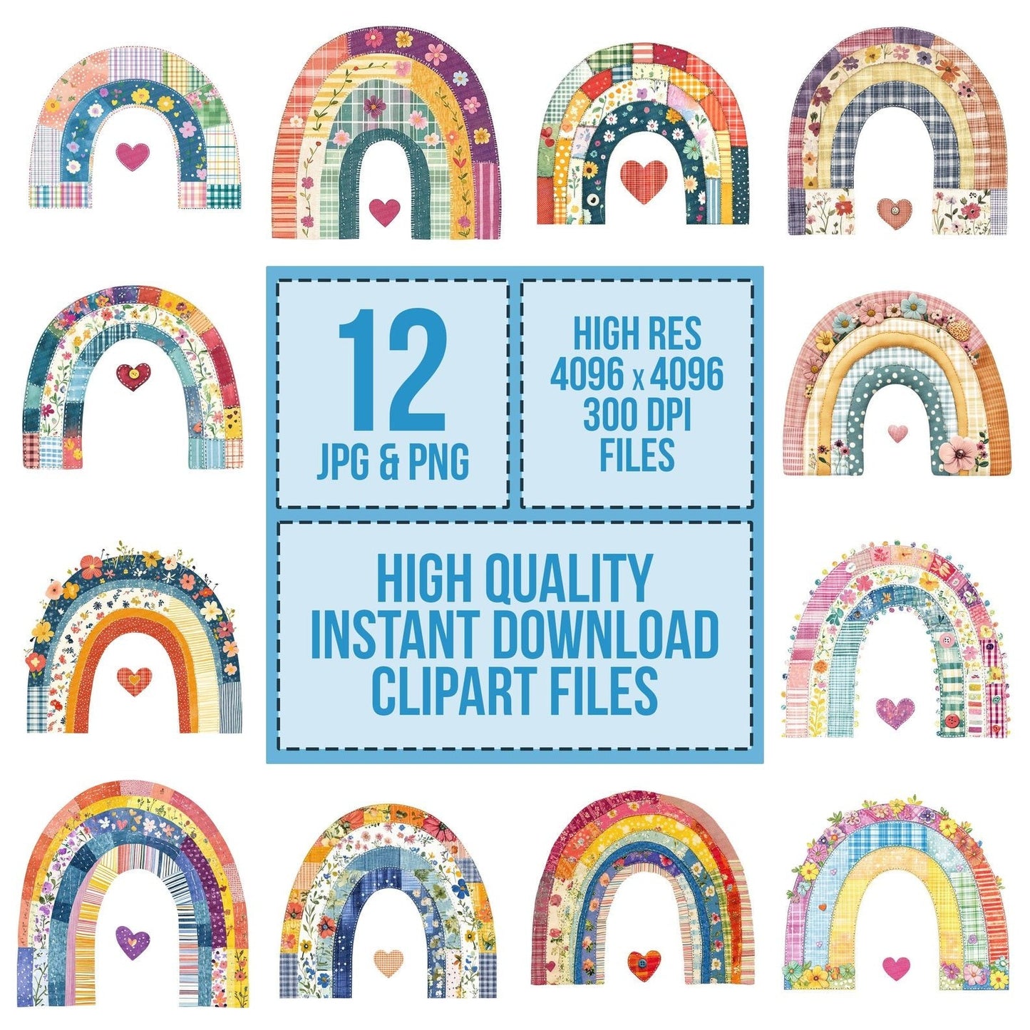 Fabric Patchwork Rainbow Clipart Set (DDD005252)
