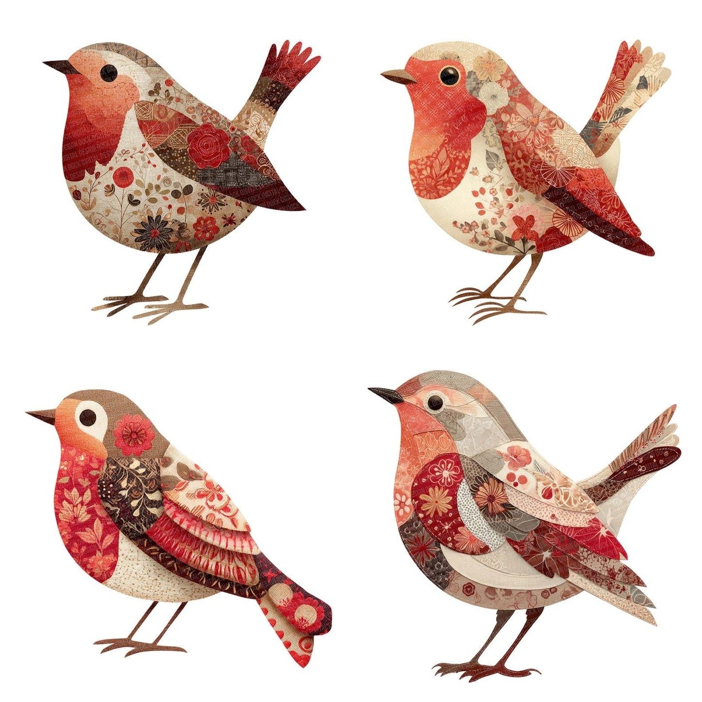 Fabric Patchwork Robin Clipart Set (DDD005253)