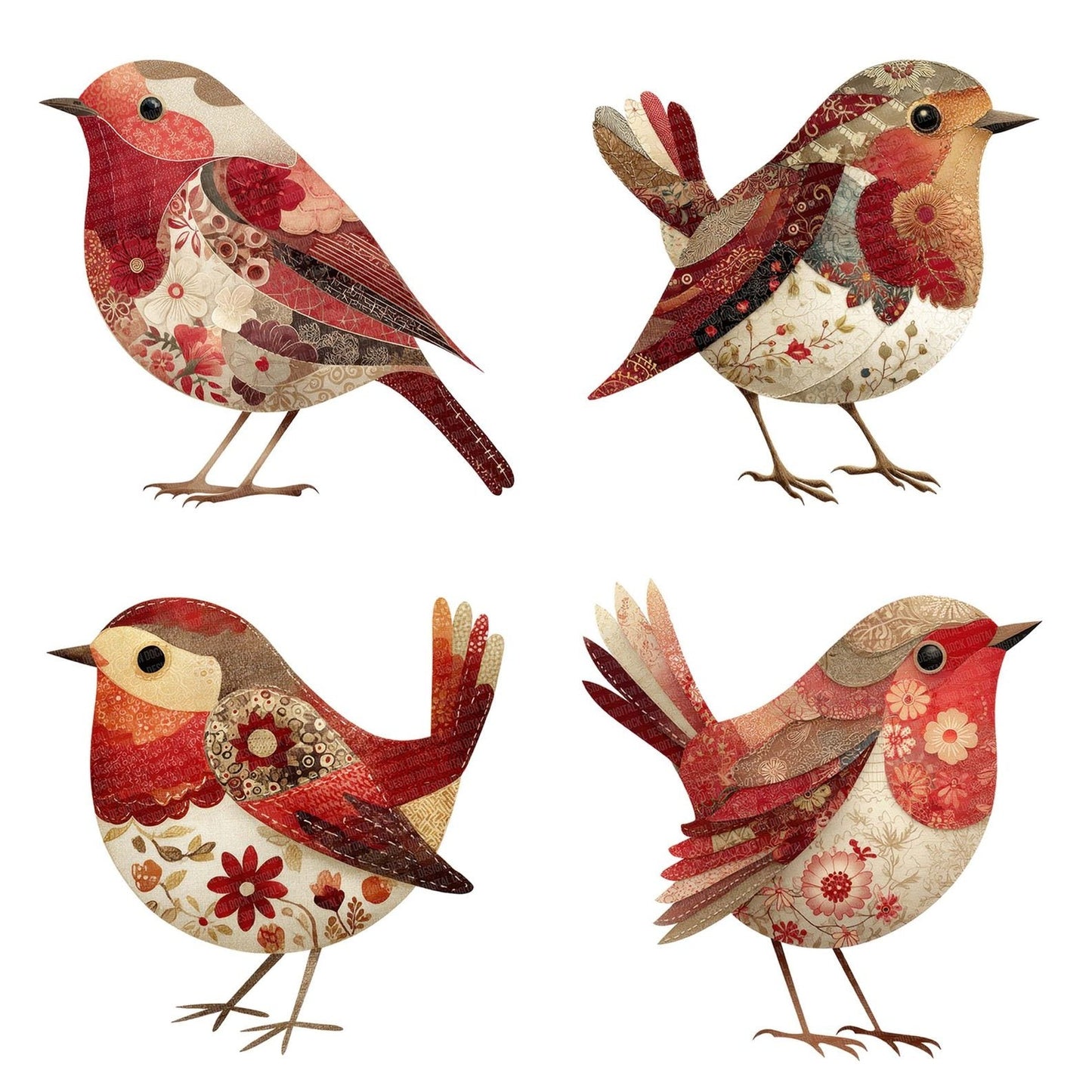 Fabric Patchwork Robin Clipart Set (DDD005253)