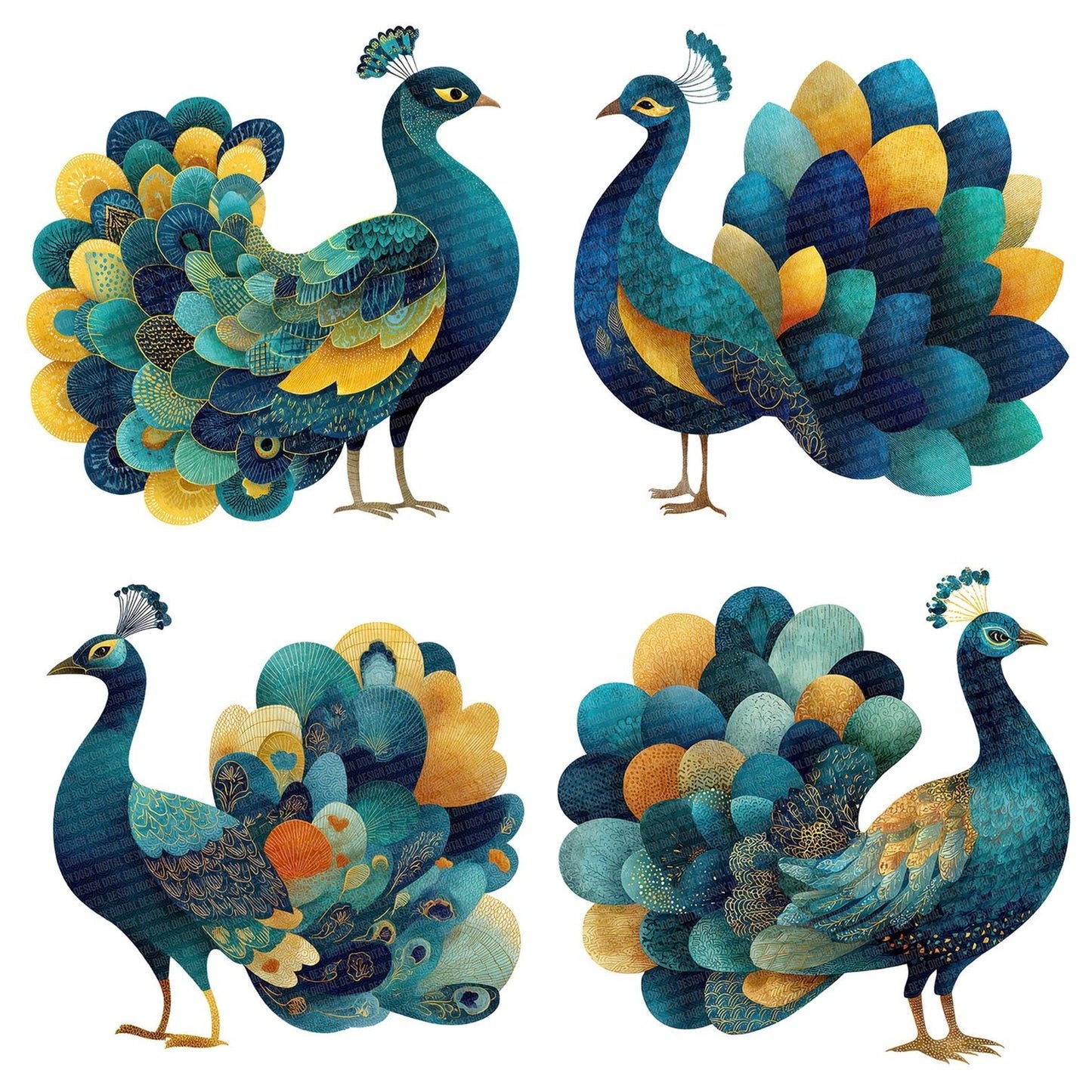 Fabric Peacock Bird Clipart Set (DDD005255)