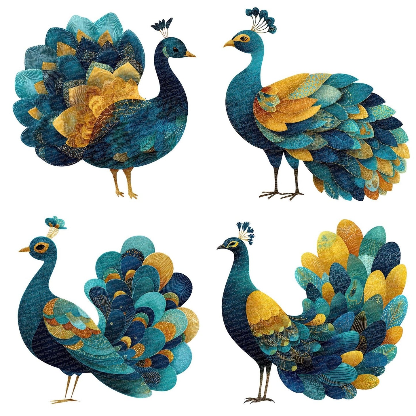 Fabric Peacock Bird Clipart Set (DDD005255)