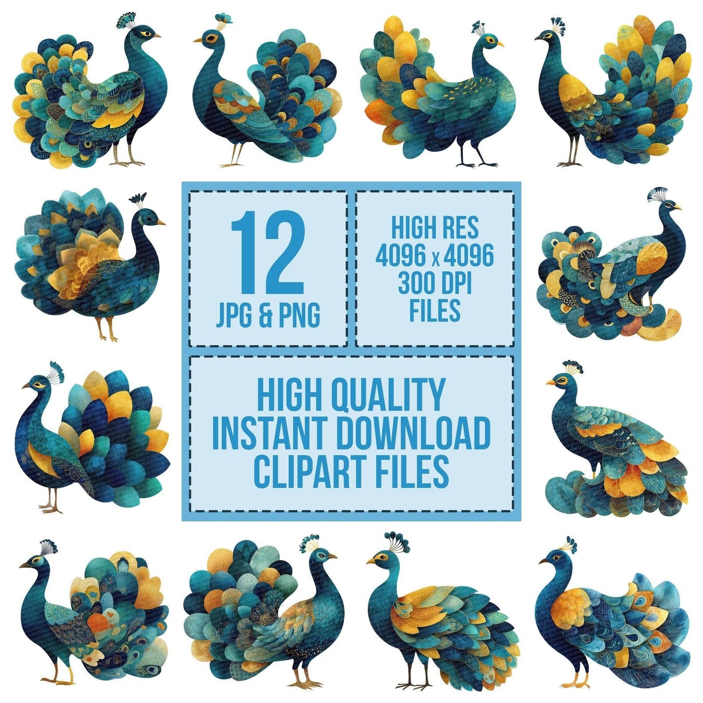 Fabric Peacock Bird Clipart Set (DDD005255)