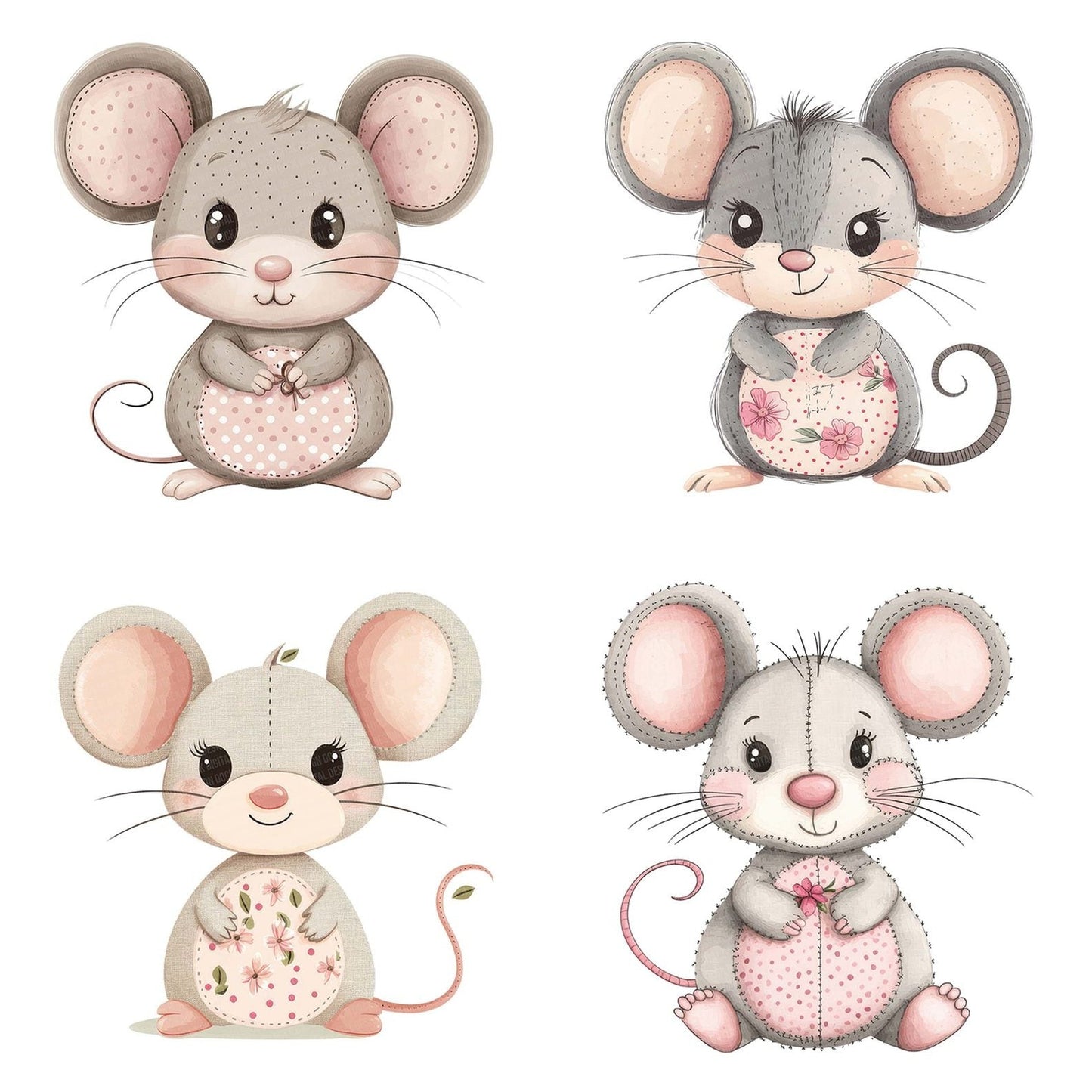 Fabric Pink Eared Patch Mouse Clipart Set (DDD005256)