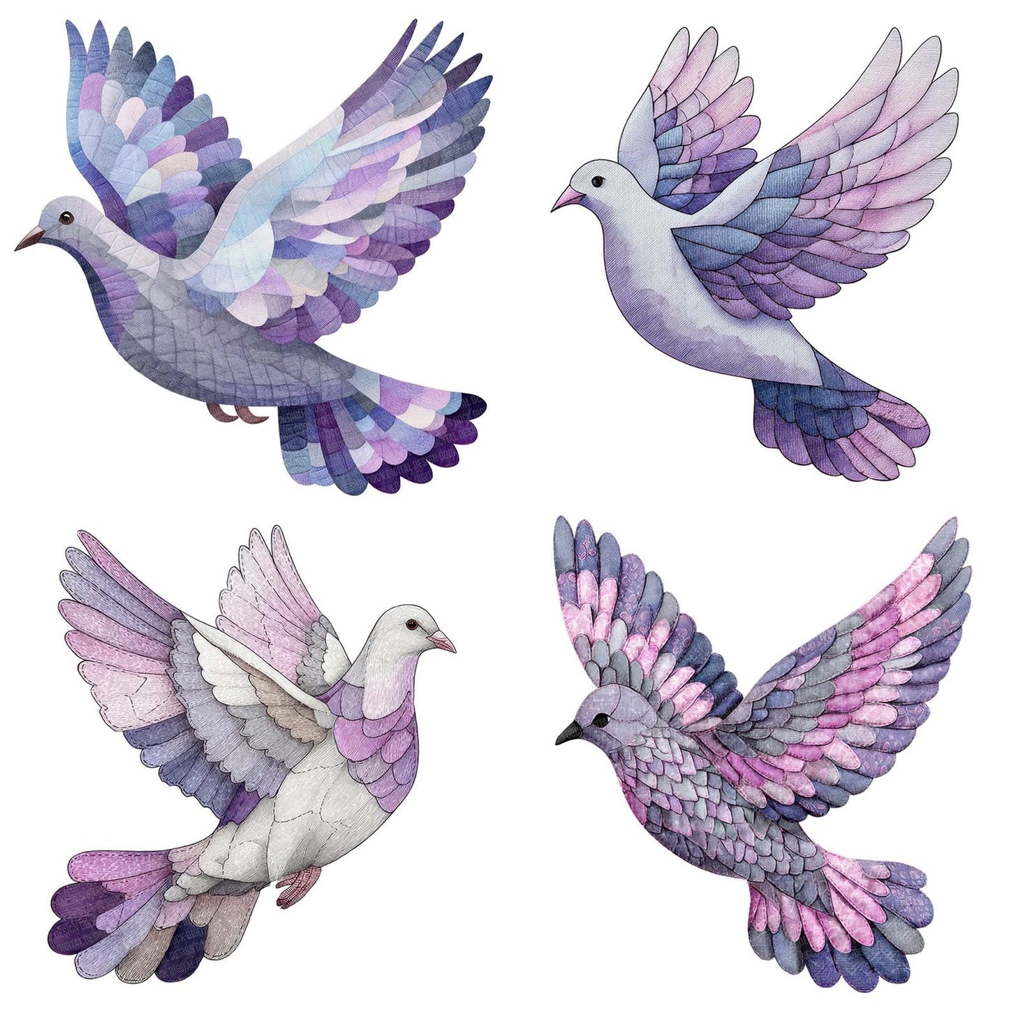 Fabric Quilted Dove Clipart Set (DDD005258)