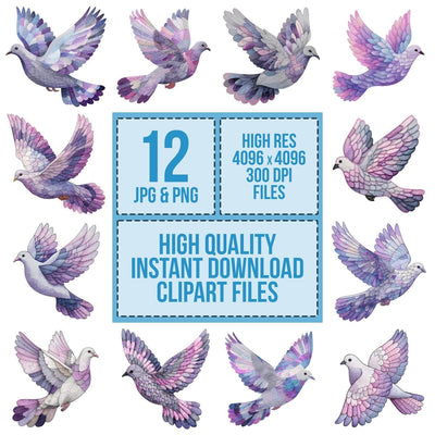 Fabric Quilted Dove clipart set cover showing the designs and file details