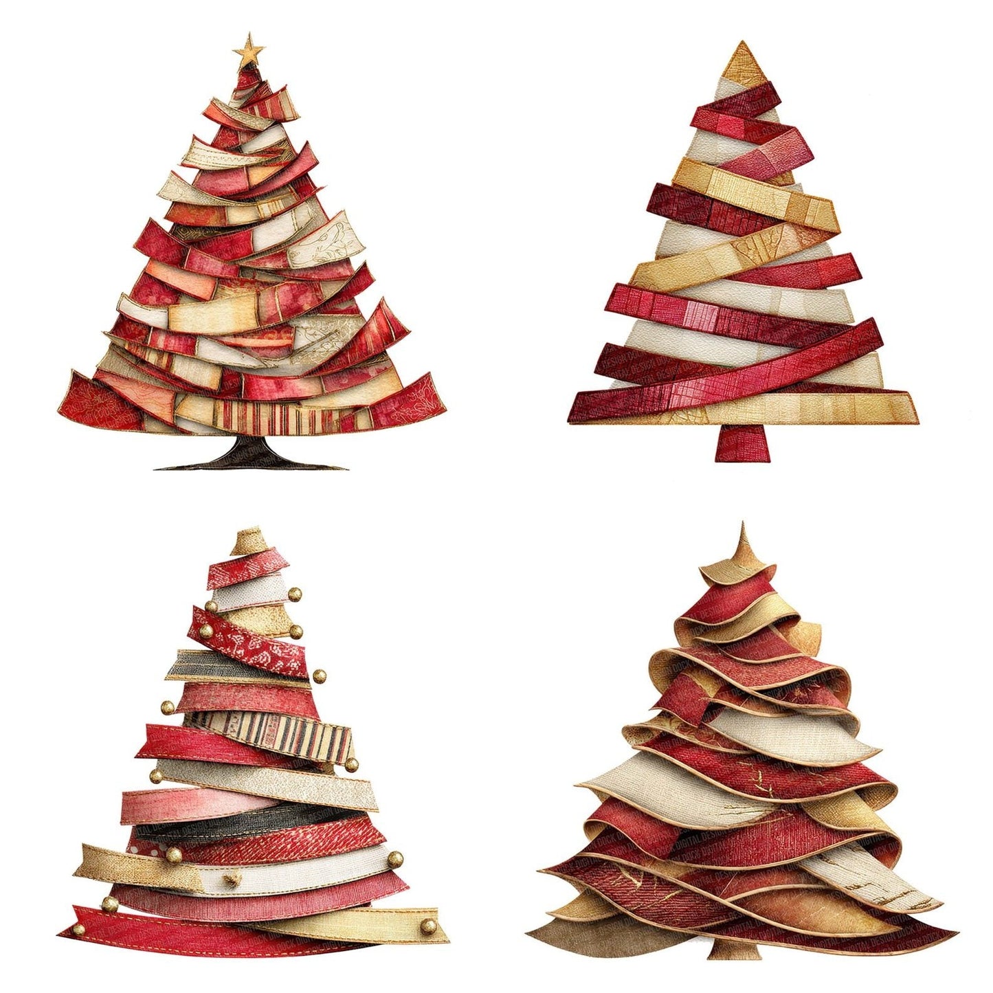 Fabric Ribbon Christmas Tree Clipart Set (DDD005259)