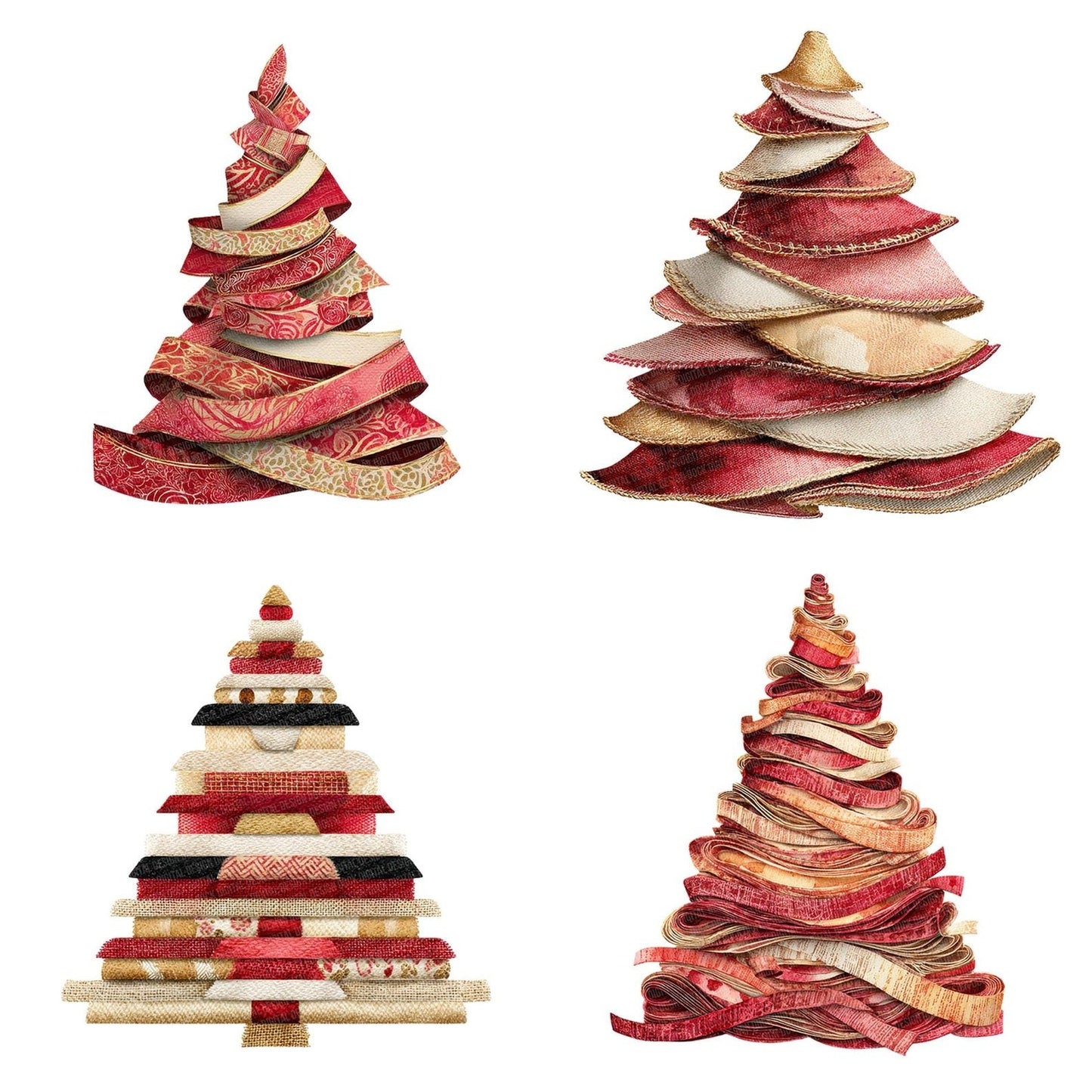 Fabric Ribbon Christmas Tree Clipart Set (DDD005259)