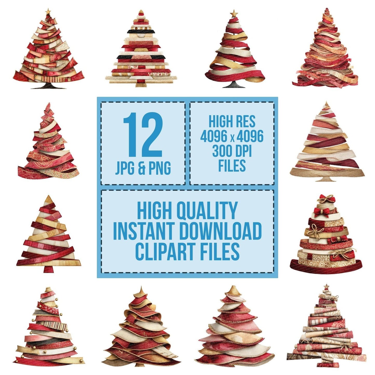 Fabric Ribbon Christmas Tree Clipart Set (DDD005259)