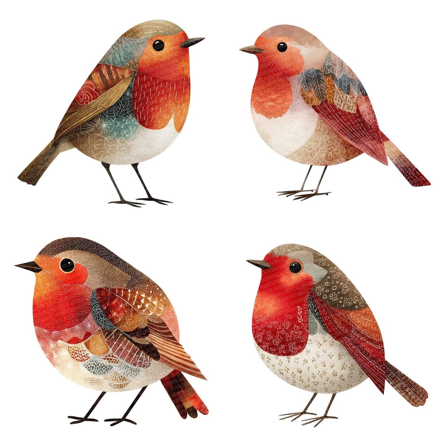Fabric Robin Bird Clipart Set (DDD005260)