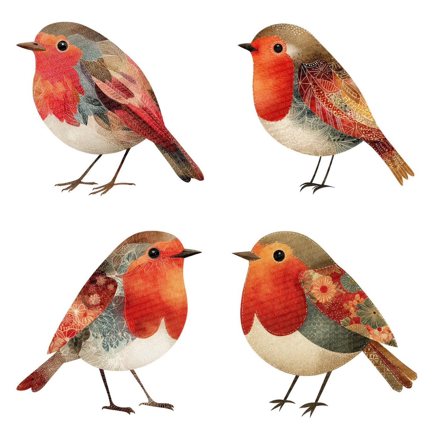 Fabric Robin Bird Clipart Set (DDD005260)