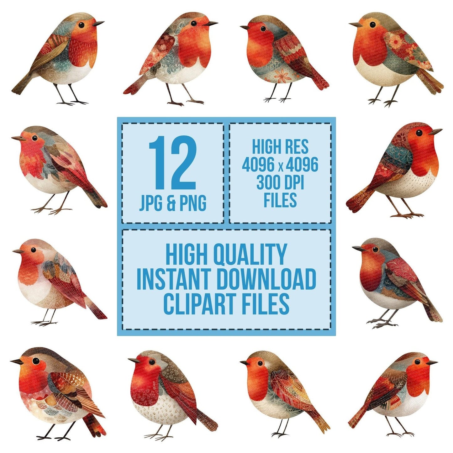 Fabric Robin Bird Clipart Set (DDD005260)