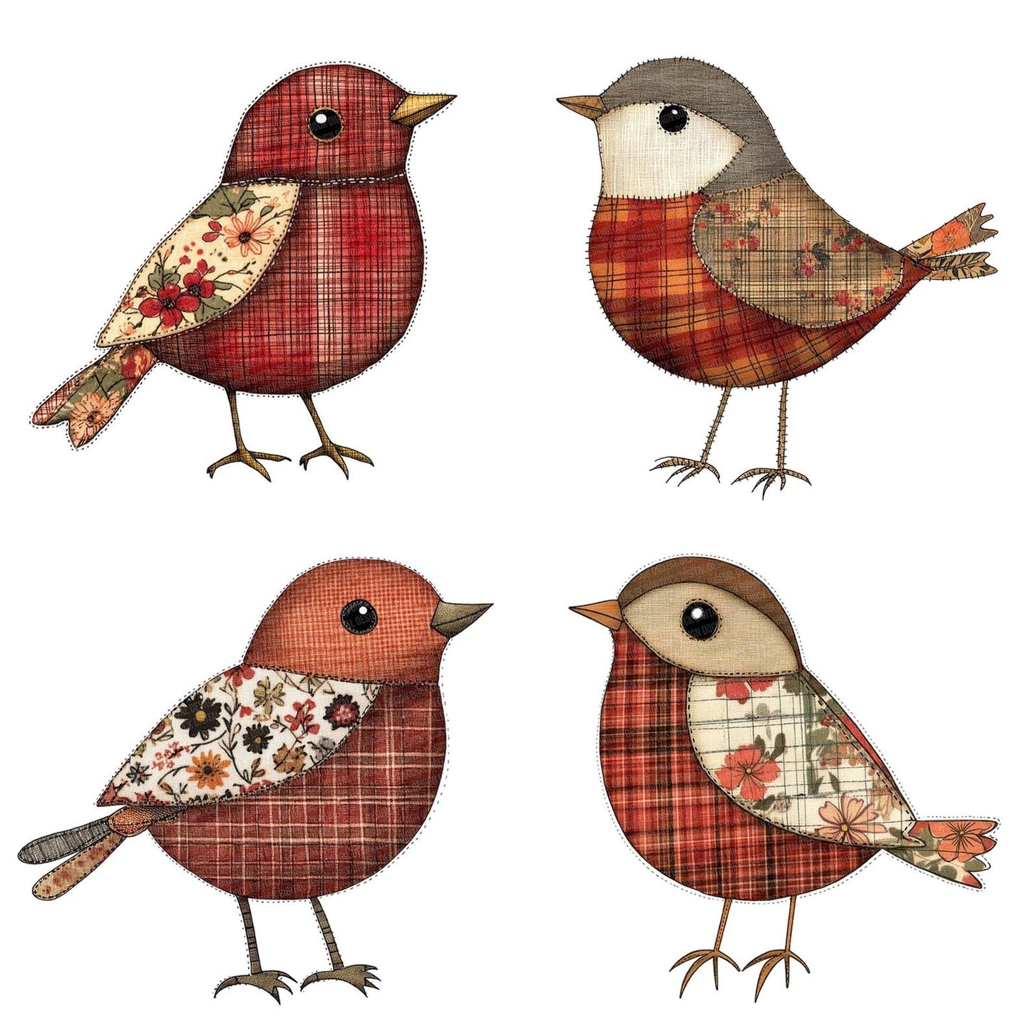 Fabric Robin in Checkered Fabric Clipart Set (DDD005261)