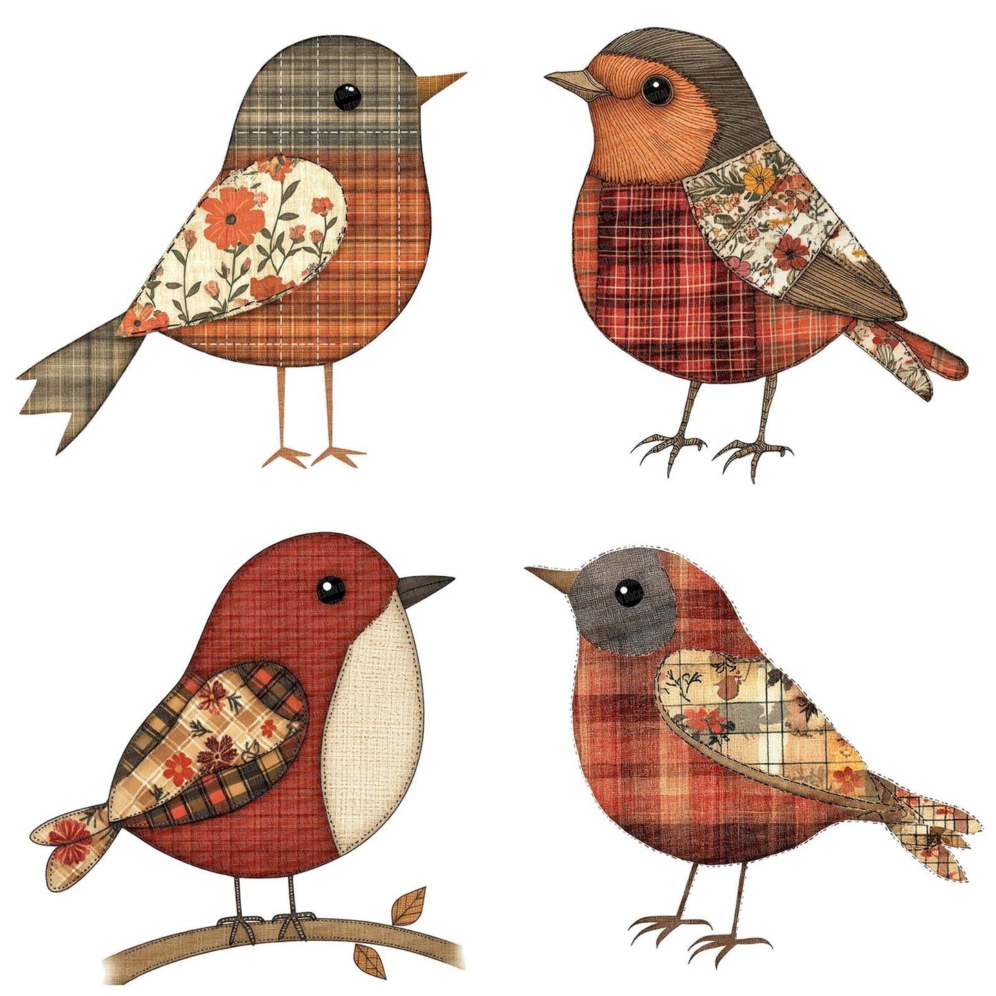 Fabric Robin in Checkered Fabric Clipart Set (DDD005261)